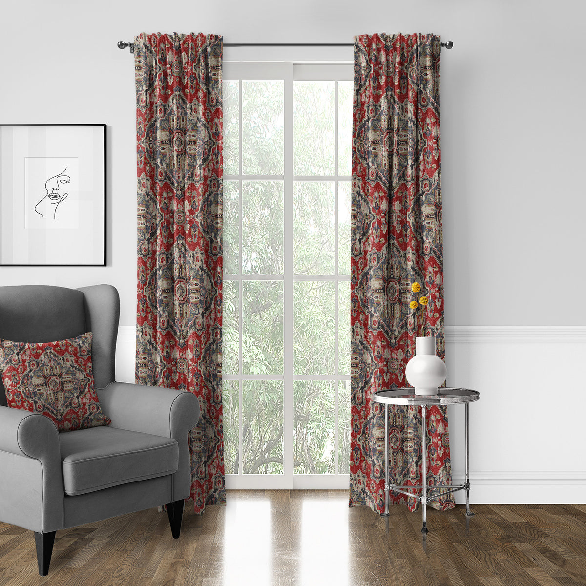 Charvelle Red-Blue Pole Top Drapes