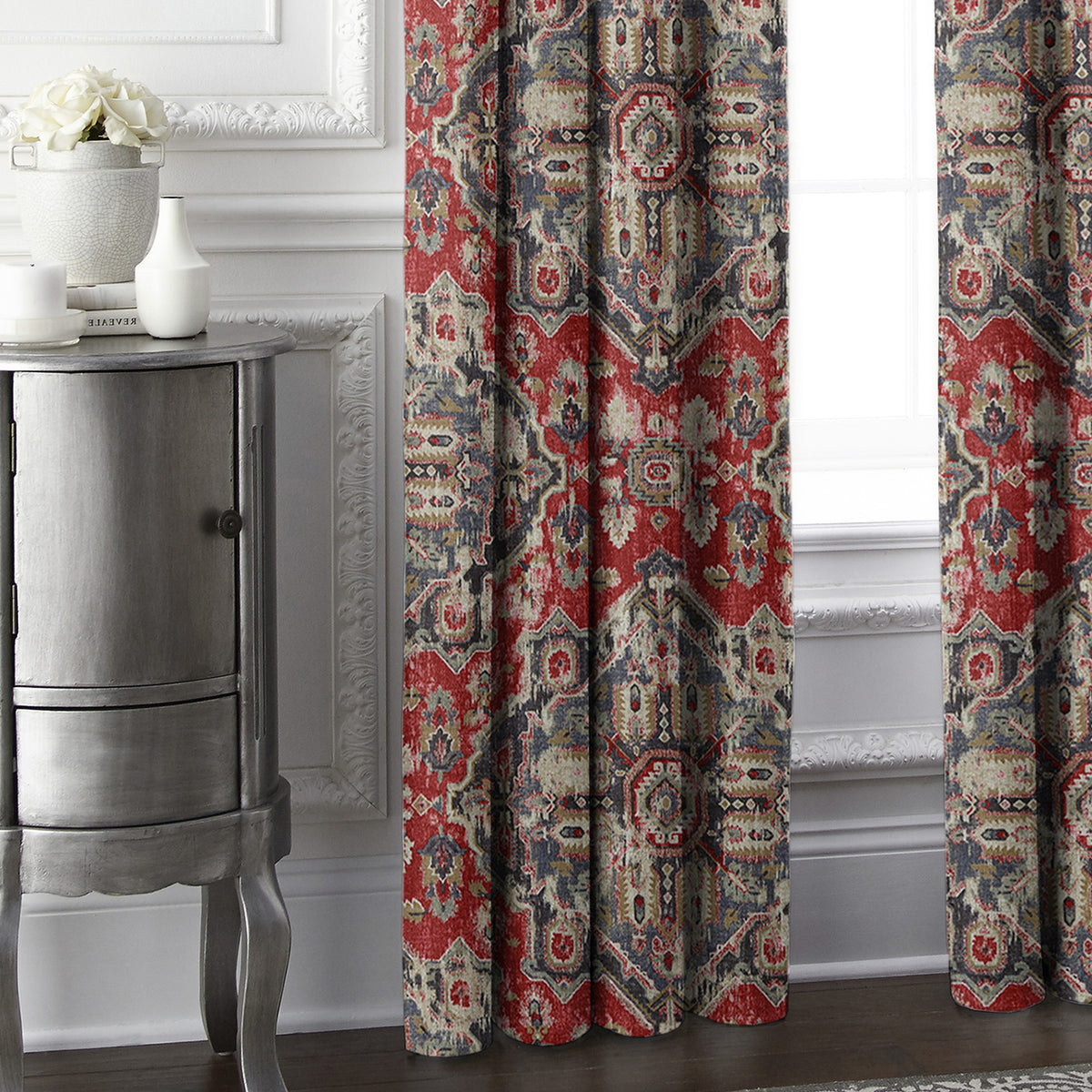Charvelle Red-Blue Pinch Pleat Drapes