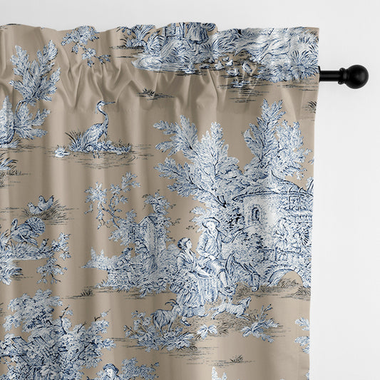 Chateau Blue-Beige Pole Top Drapes