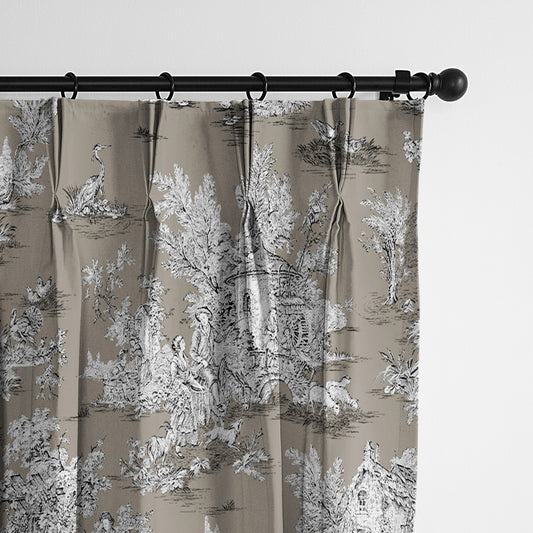 Chateau Taupe-Black Pinch Pleat Drapes