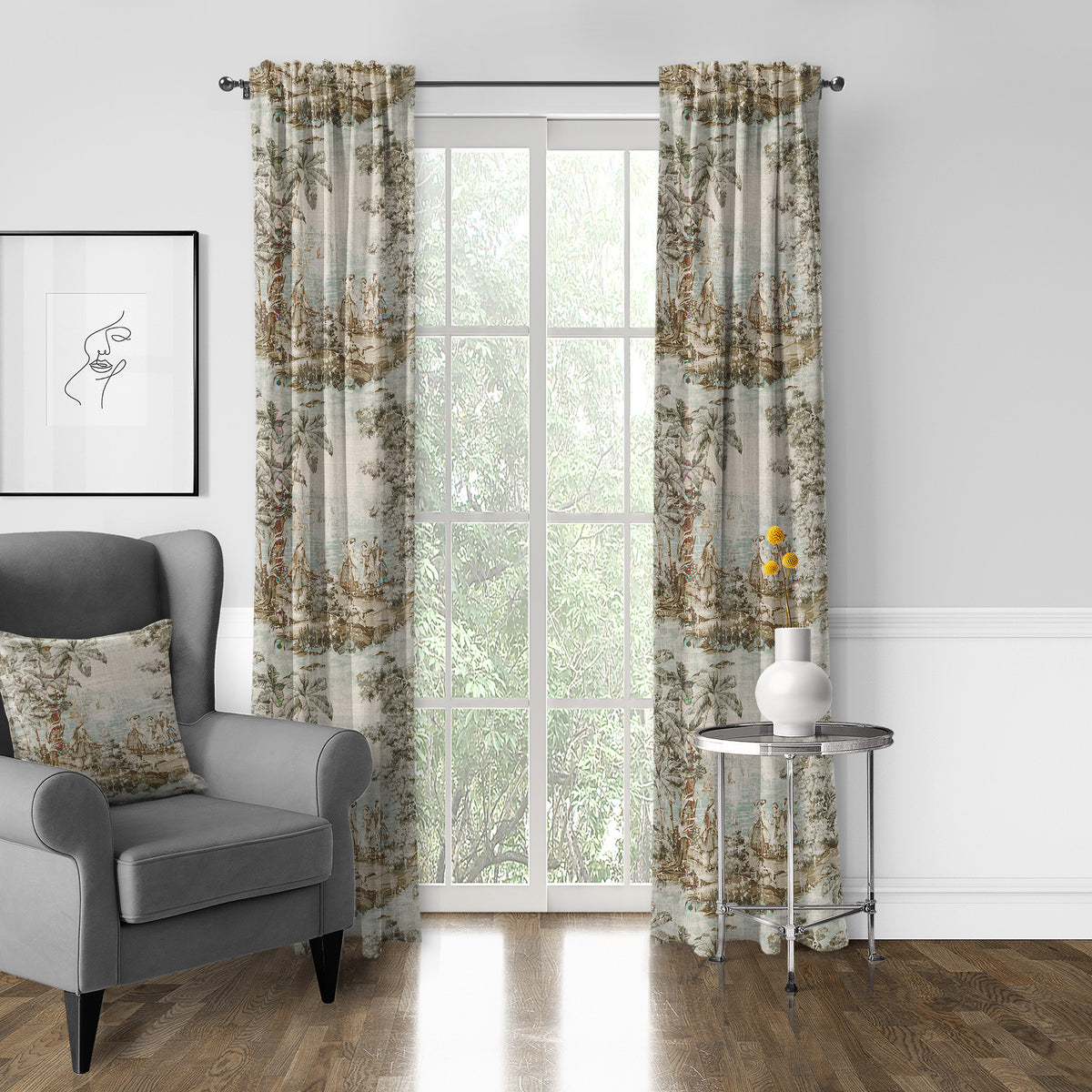 Countryside Natural-Aqua Pole Top Drapes
