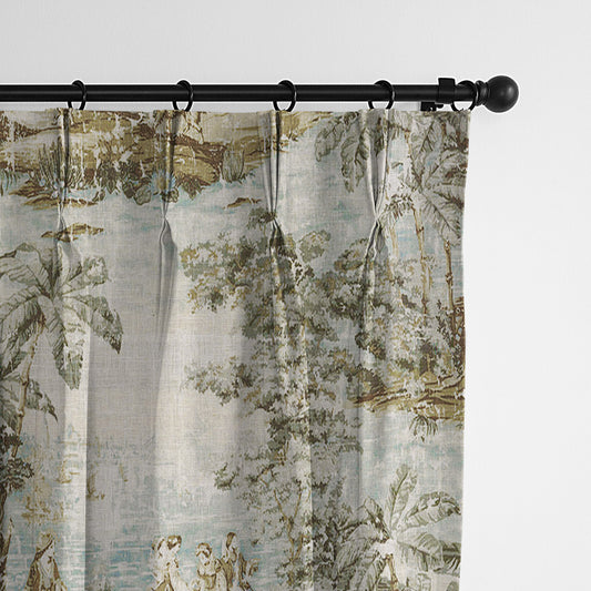 Countryside Natural-Aqua Pinch Pleat Drapes