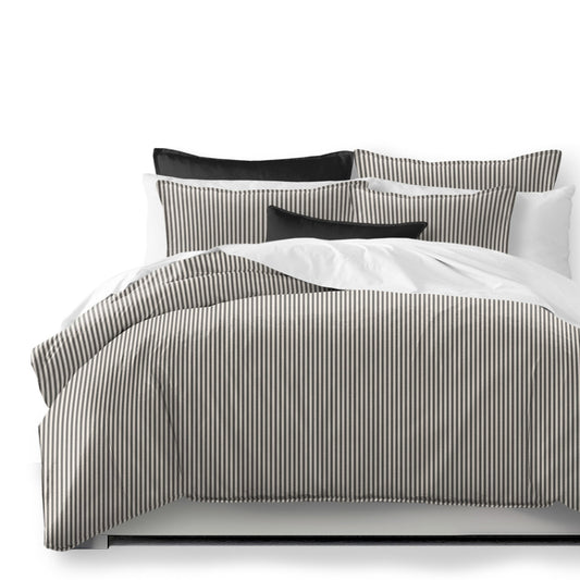 Cruz Ticking Stripes Black-Linen Coverlet Set