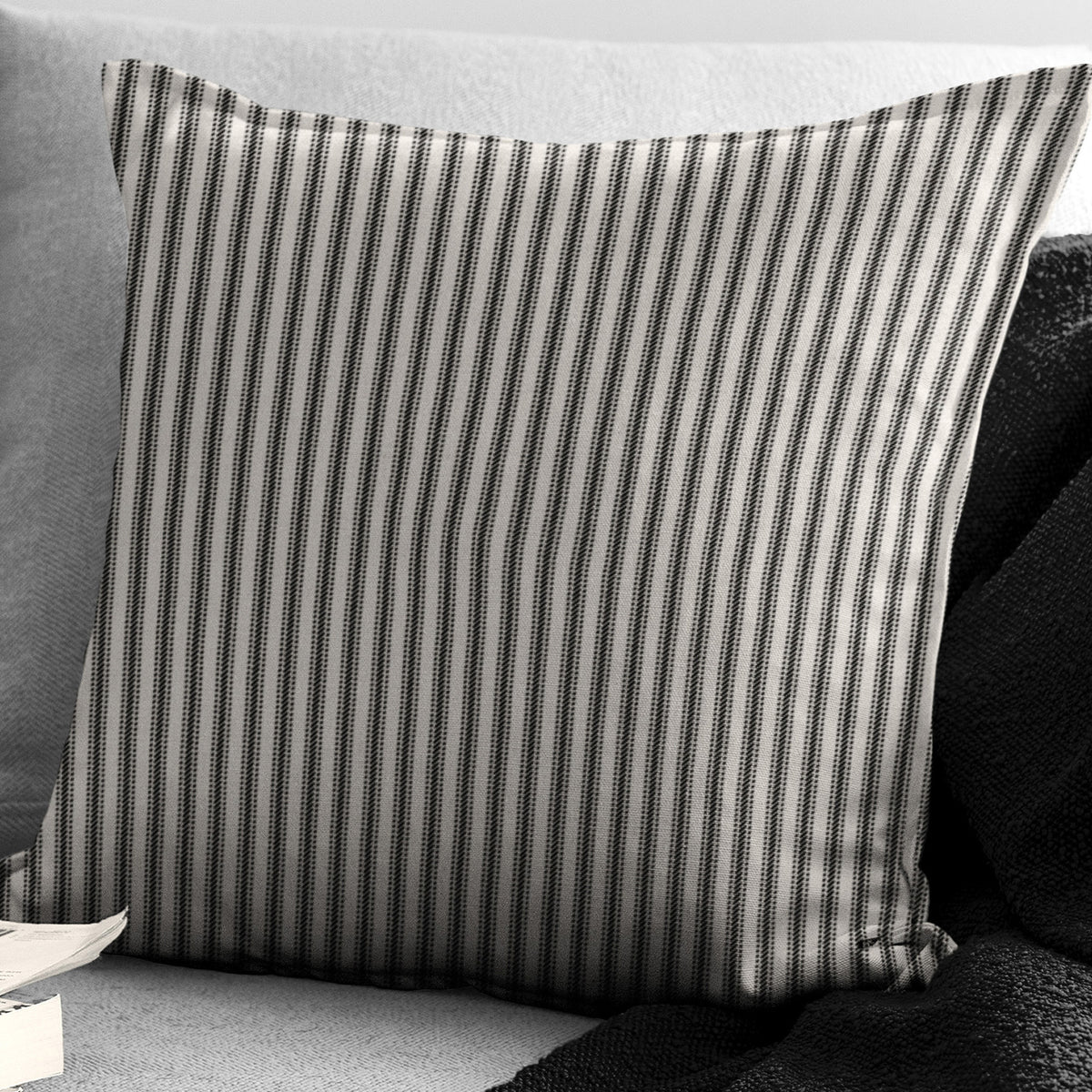 Cruz Ticking Stripes Black-Linen Decorative Pillows