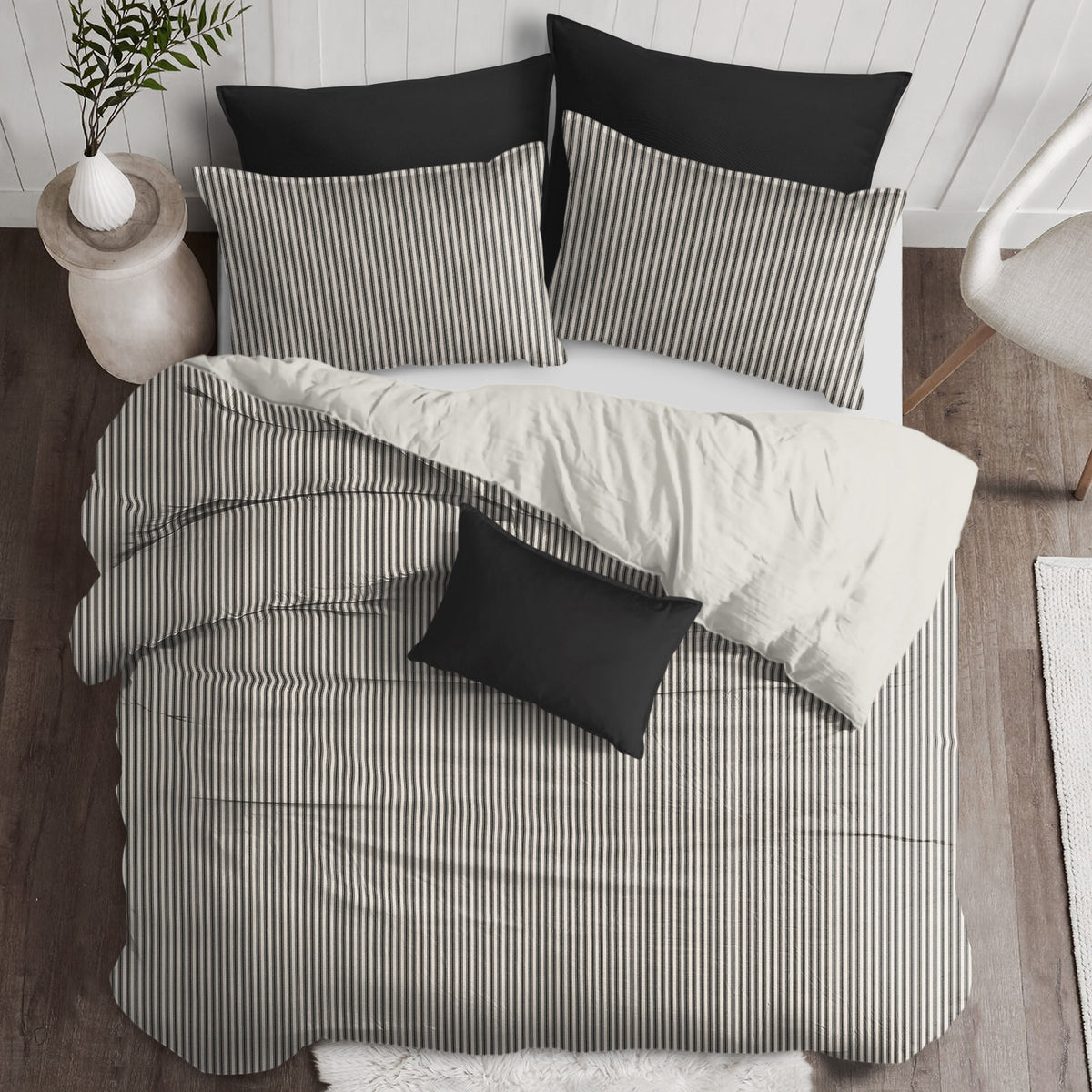 Cruz Ticking Stripes Black-Linen Comforter Set