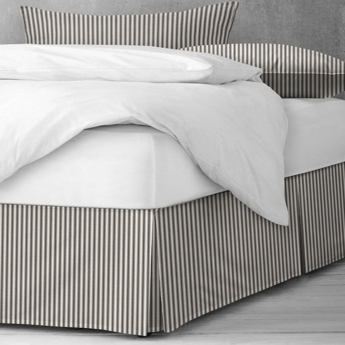 Cruz Ticking Stripes Black-Linen Bedskirt