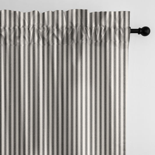 Cruz Ticking Stripes Black-Linen Pole Top Drapes