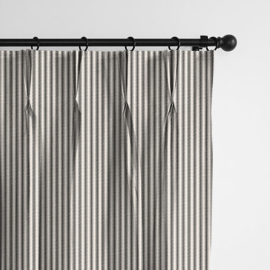 Cruz Ticking Stripes Black-Linen Pinch Pleat Drapes