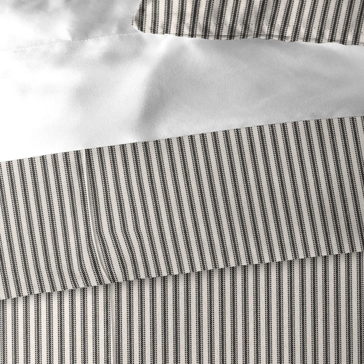 Cruz Ticking Stripes Black-Linen Duvet Cover Set