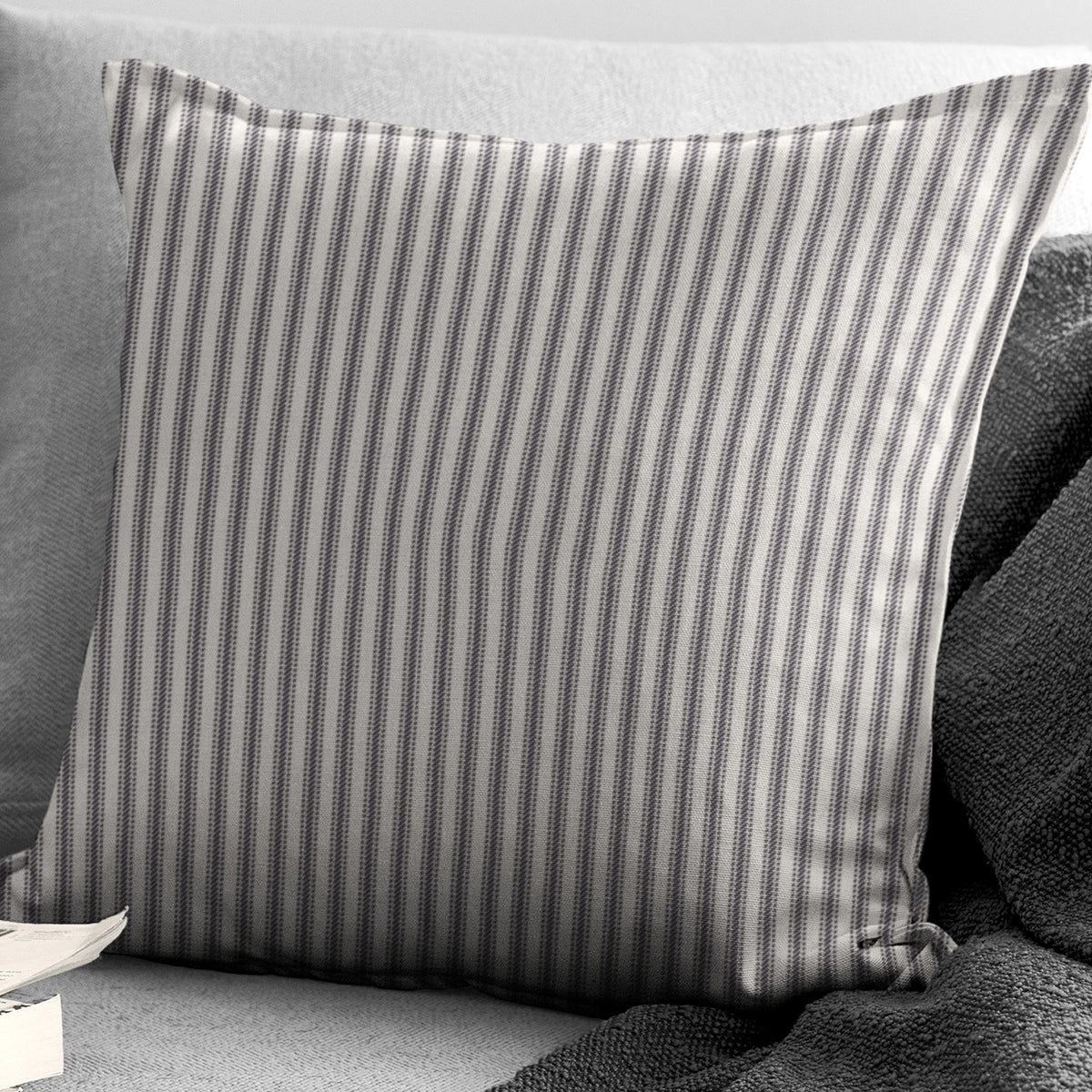 Cruz Ticking Stripes Gray-Ivory Decorative Pillows