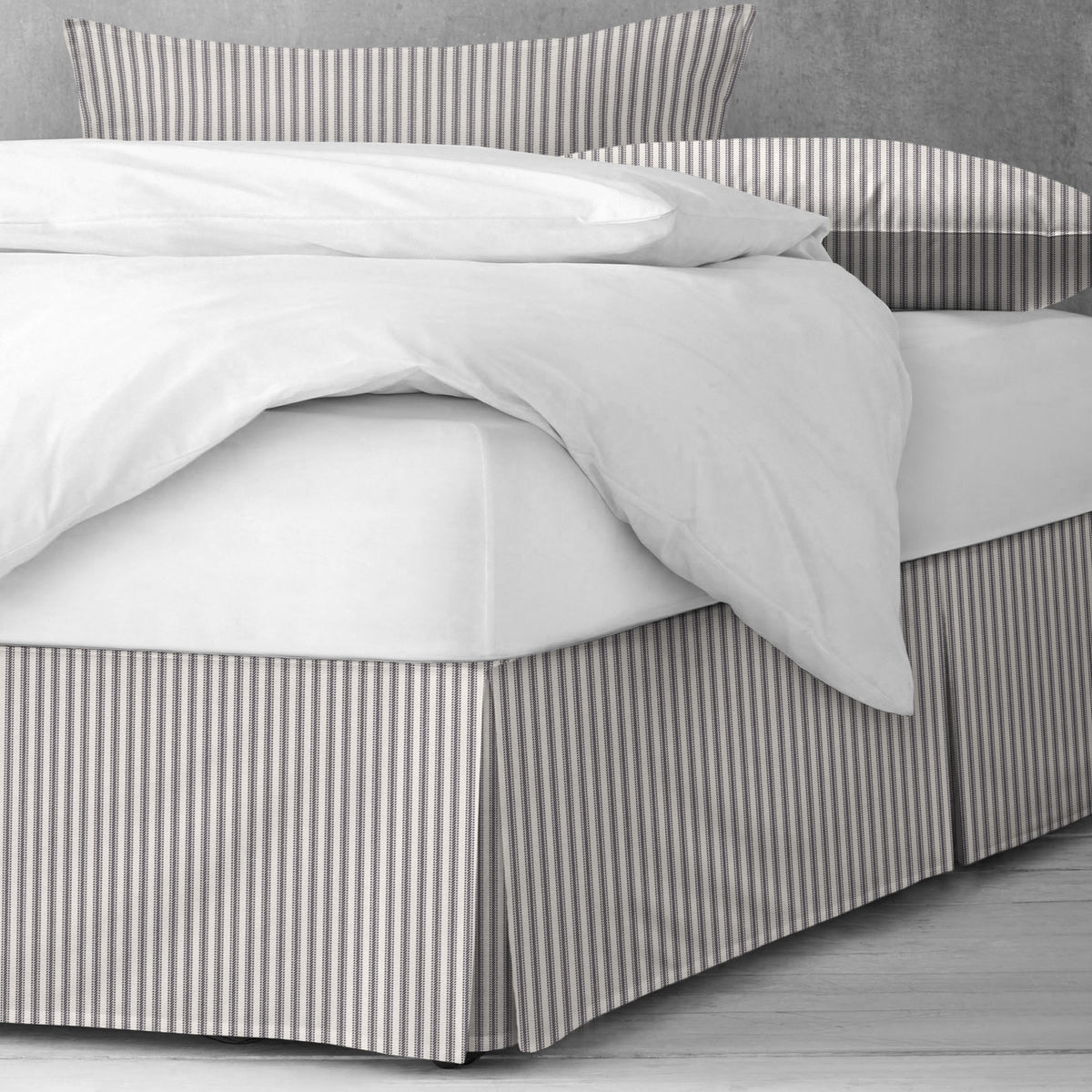 Cruz Ticking Stripes Gray-Ivory Bedskirt