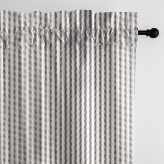 Cruz Ticking Stripes Gray-Ivory Pole Top Drapes