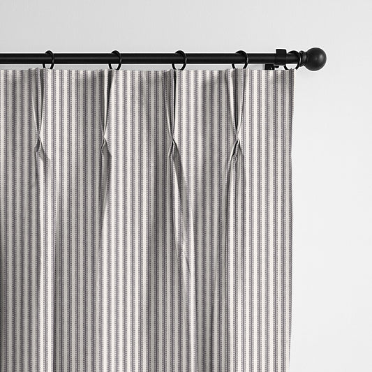 Cruz Ticking Stripes Gray-Ivory Pinch Pleat Drapes