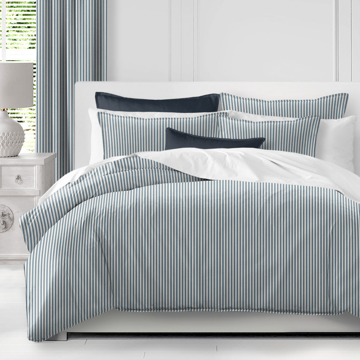 Cruz Ticking Stripes Indigo-Ivory Comforter Set