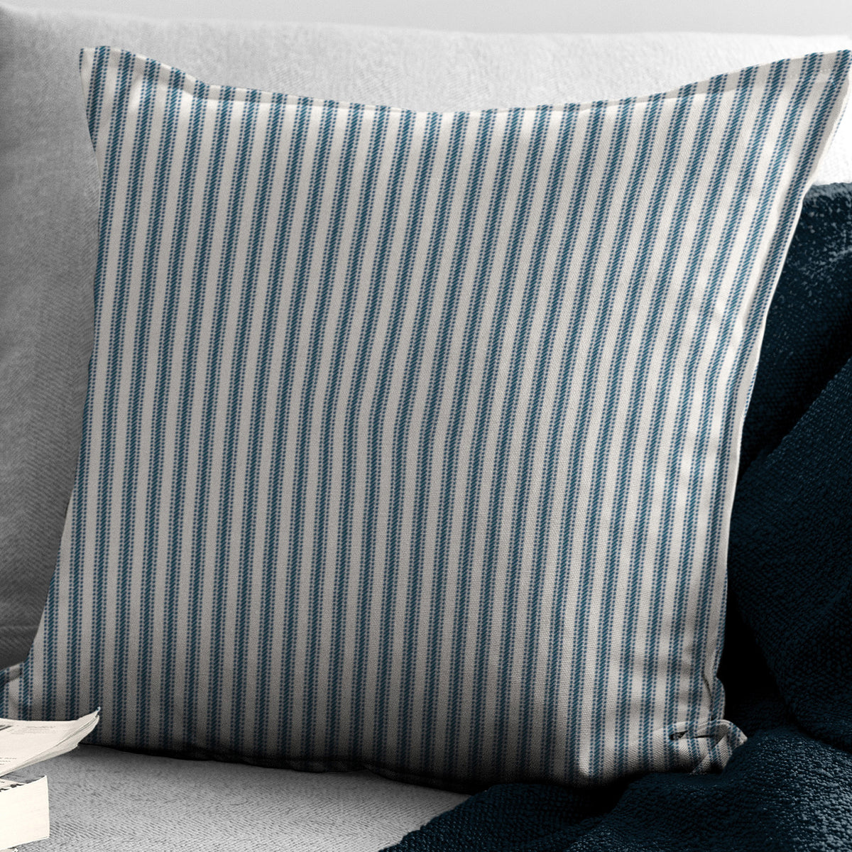 Cruz Ticking Stripes Indigo-Ivory Decorative Pillows