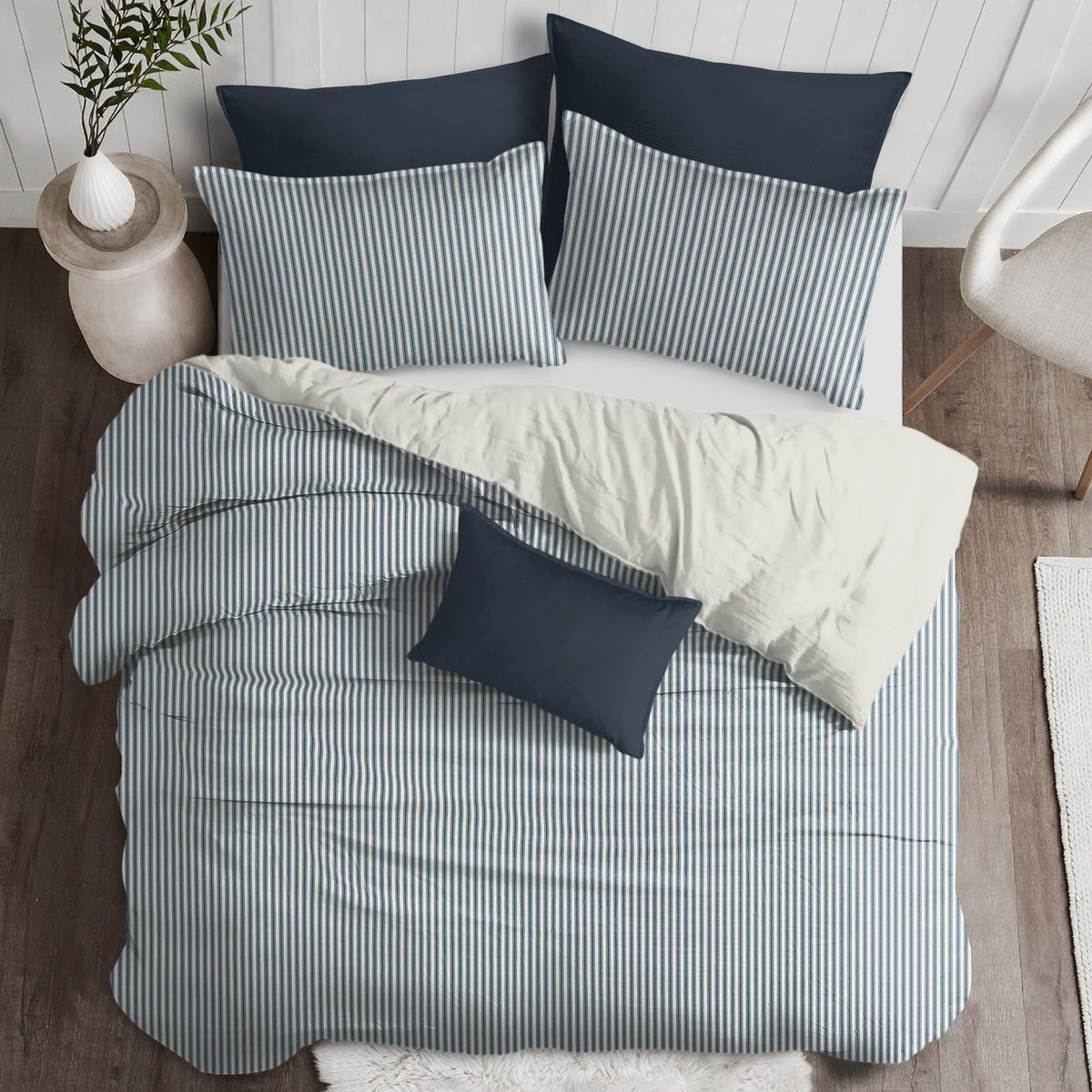 Cruz Ticking Stripes Indigo-Ivory Comforter Set