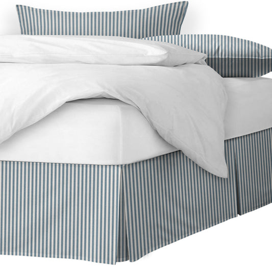 Cruz Ticking Stripes Indigo-Ivory Bedskirt