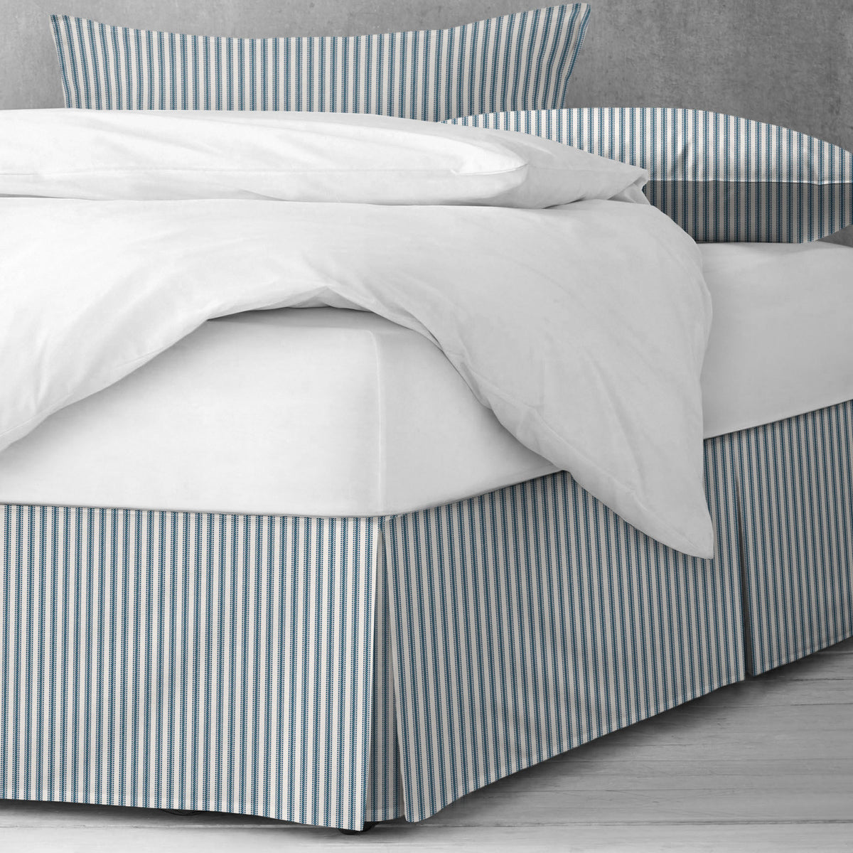 Cruz Ticking Stripes Indigo-Ivory Bedskirt