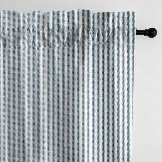 Cruz Ticking Stripes Indigo-Ivory Pole Top Drapes