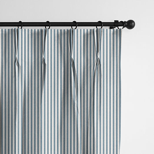 Cruz Ticking Stripes Indigo-Ivory Pinch Pleat Drapes