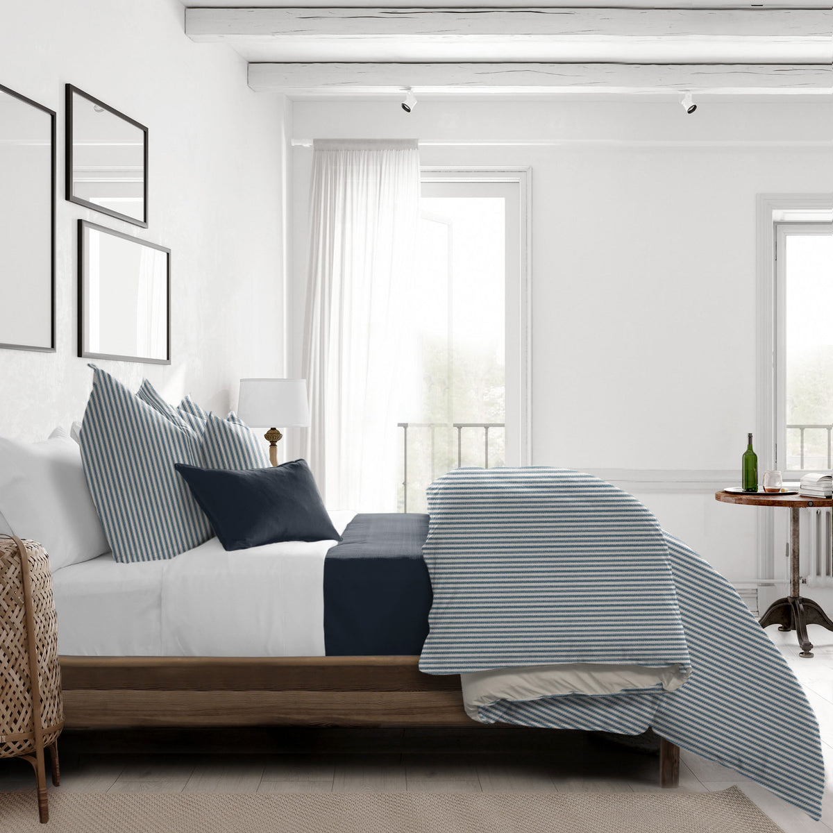 Cruz Ticking Stripes Indigo-Ivory Comforter Set