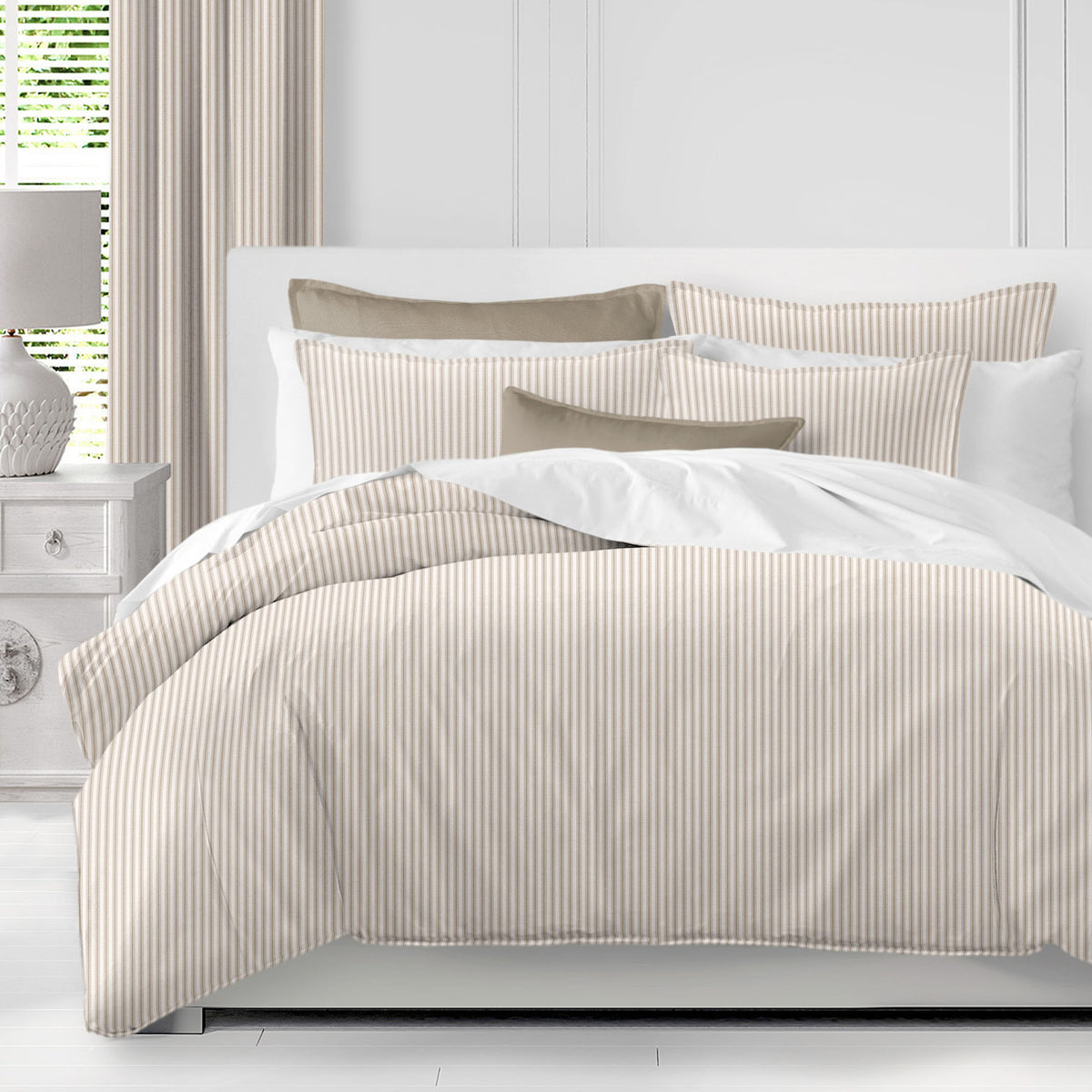 Cruz Ticking Stripes Taupe-Ivory Comforter Set