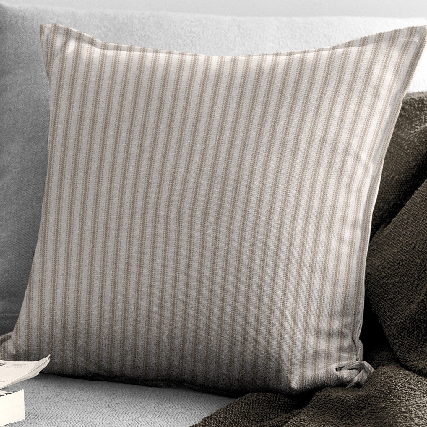 Cruz Ticking Stripes Taupe-Ivory Decorative Pillows