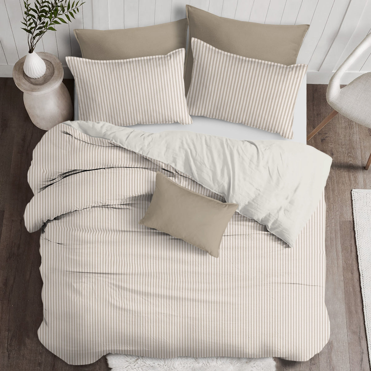 Cruz Ticking Stripes Taupe-Ivory Comforter Set