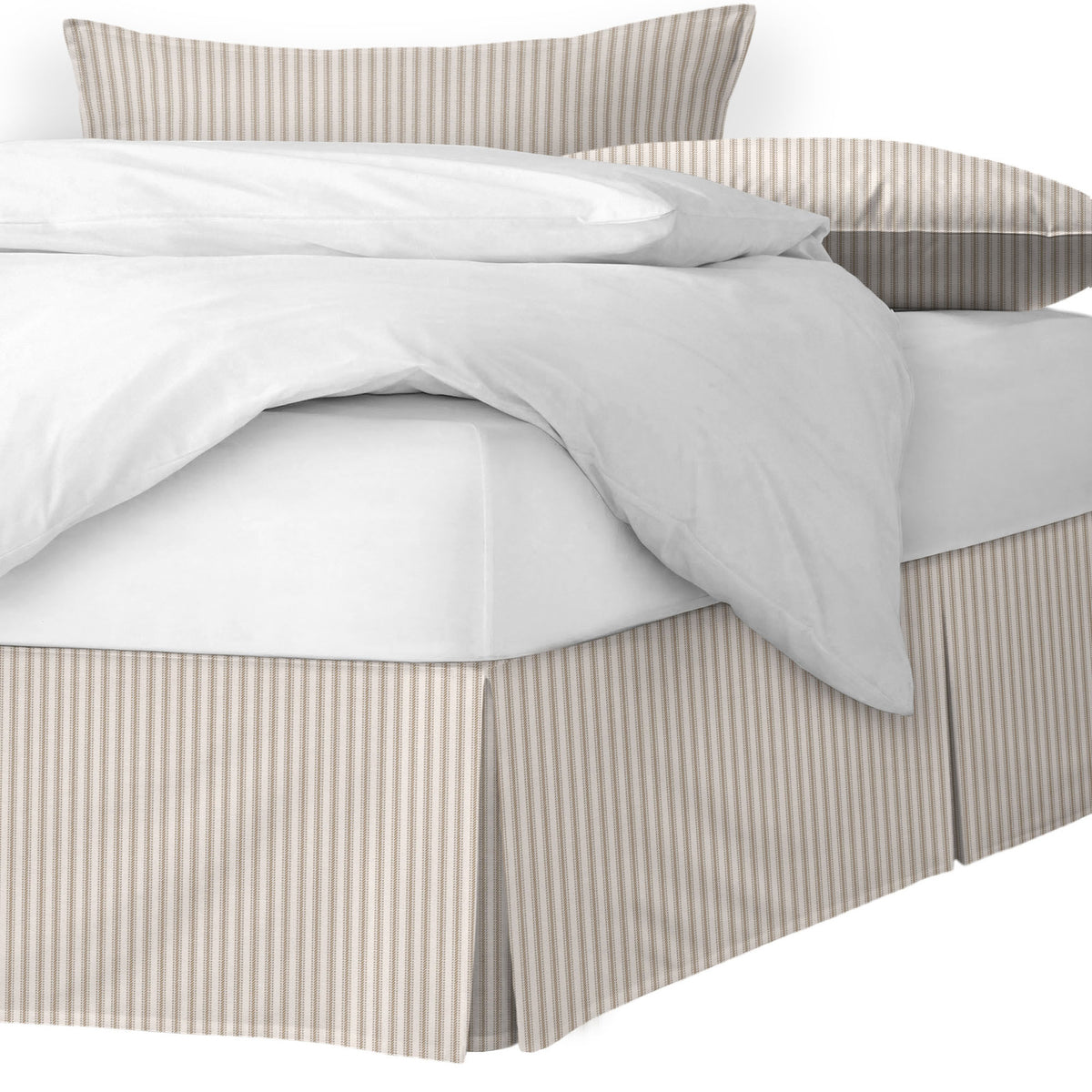 Cruz Ticking Stripes Taupe-Ivory Bedskirt
