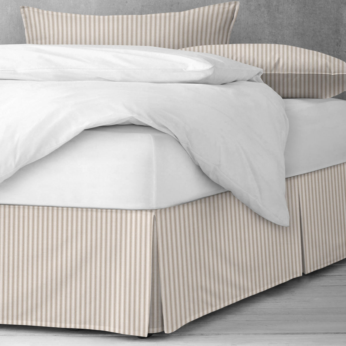 Cruz Ticking Stripes Taupe-Ivory Bedskirt