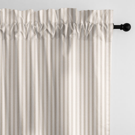 Cruz Ticking Stripes Taupe-Ivory Pole Top Drapes