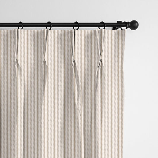 Cruz Ticking Stripes Taupe-Ivory Pinch Pleat Drapes