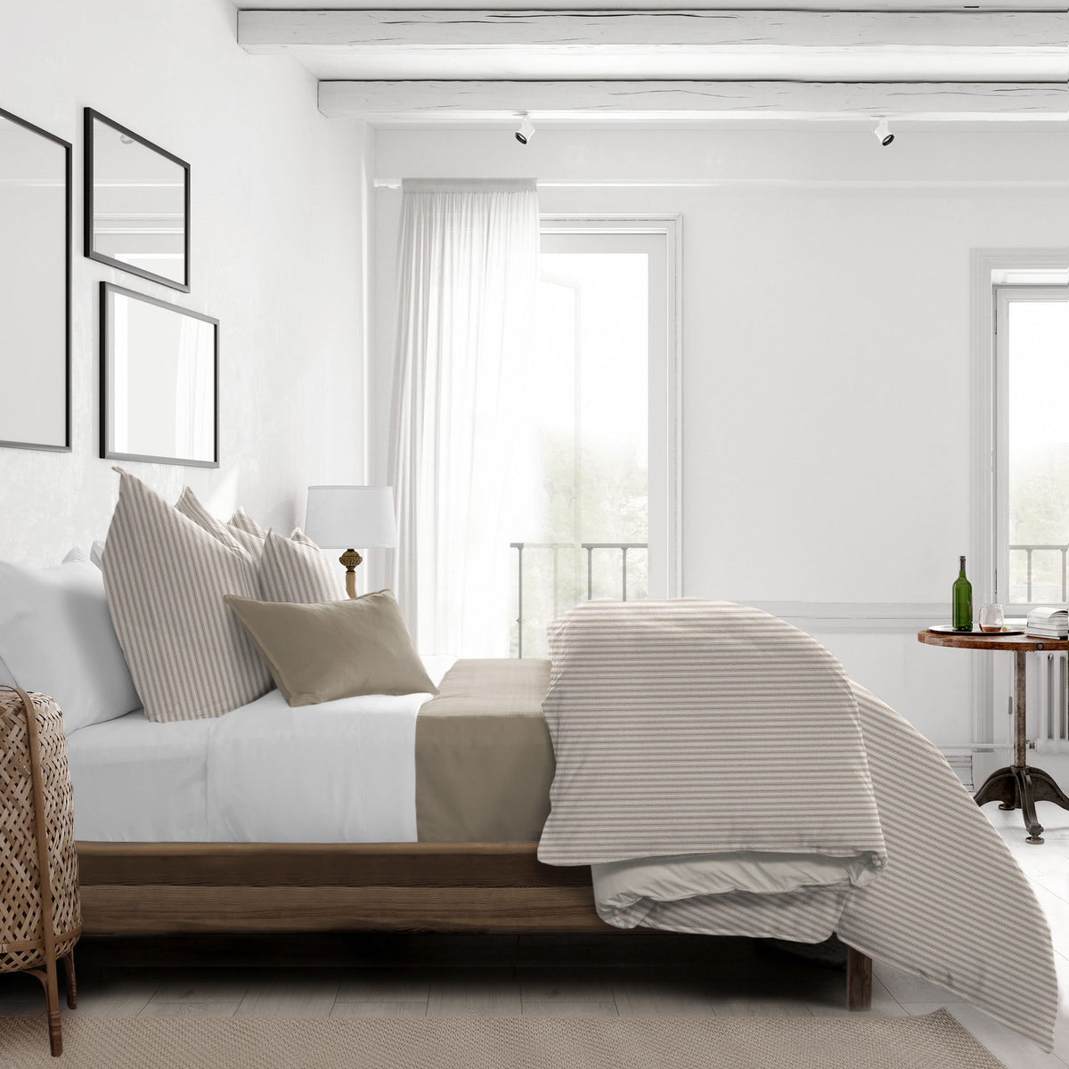Cruz Ticking Stripes Taupe-Ivory Comforter Set