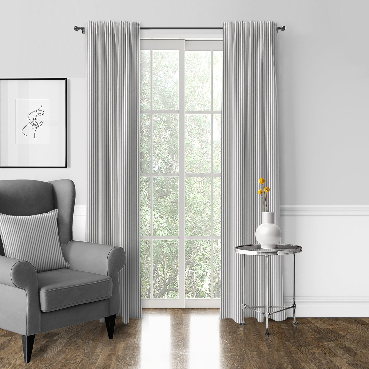Cruz Ticking Stripes White-Black Pole Top Drapes