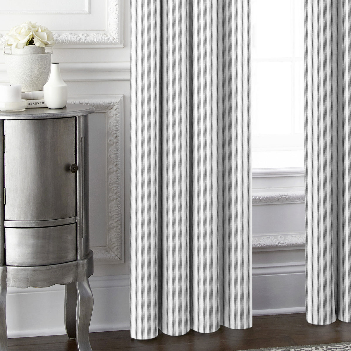 Cruz Ticking Stripes White-Black Pole Top Drapes