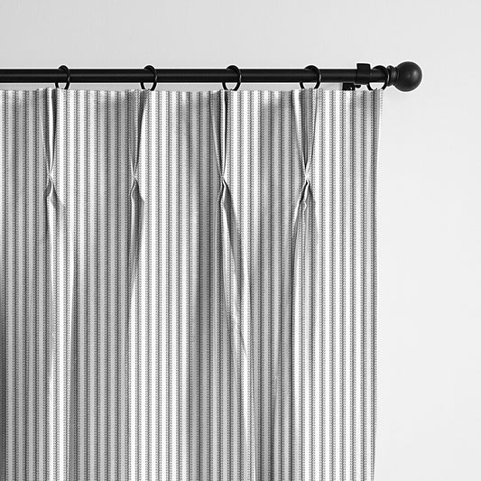 Cruz Ticking Stripes White-Black Pinch Pleat Drapes