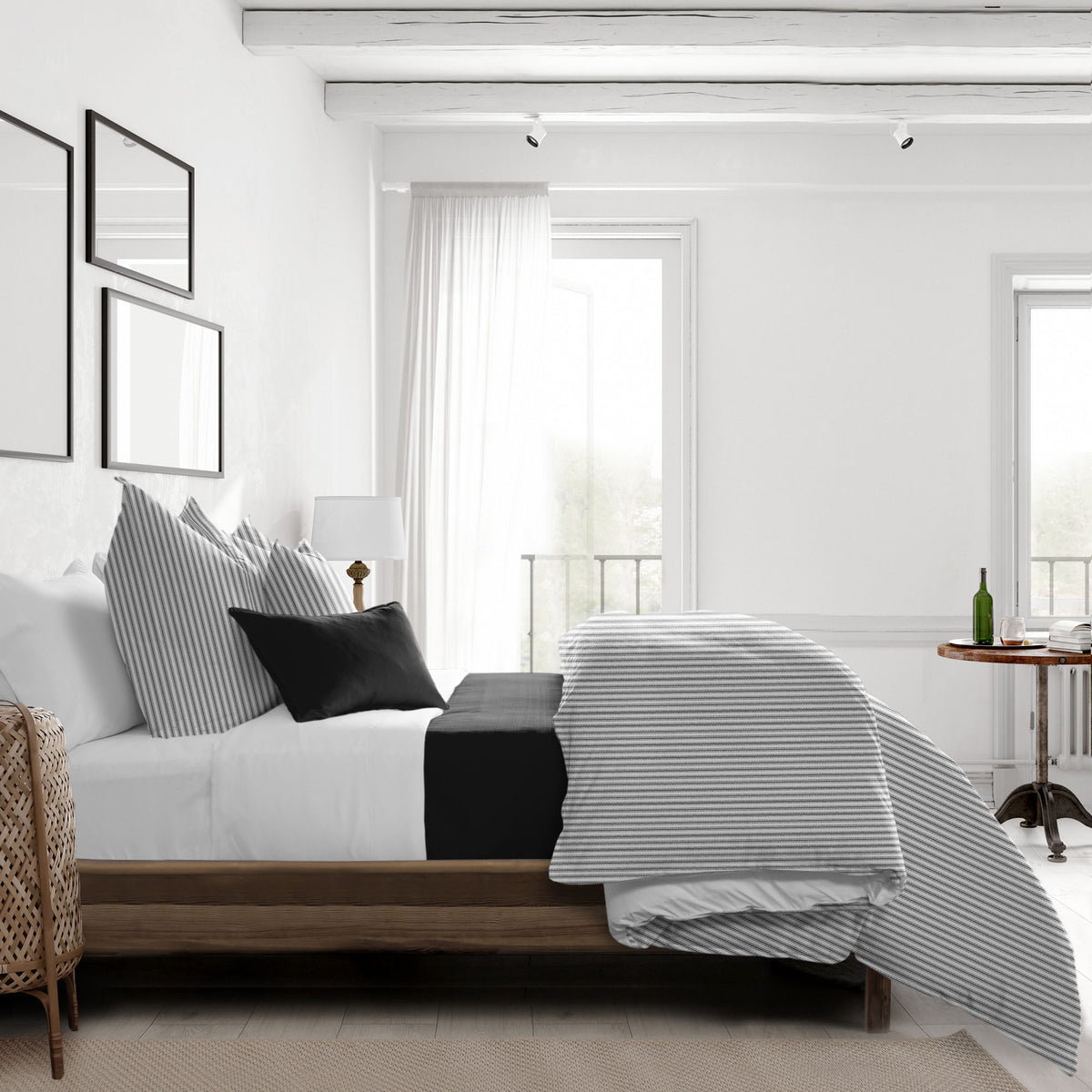 Cruz Ticking Stripes White-Black Duvet Cover Set