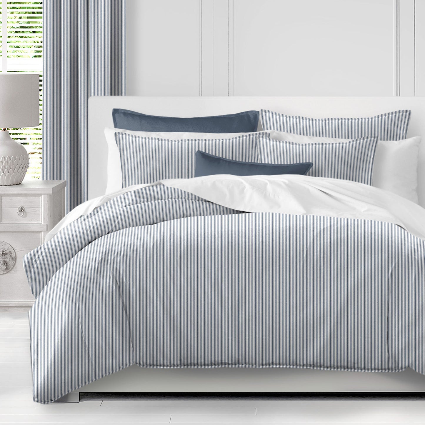 Cruz Ticking Stripes White-Navy Comforter Set