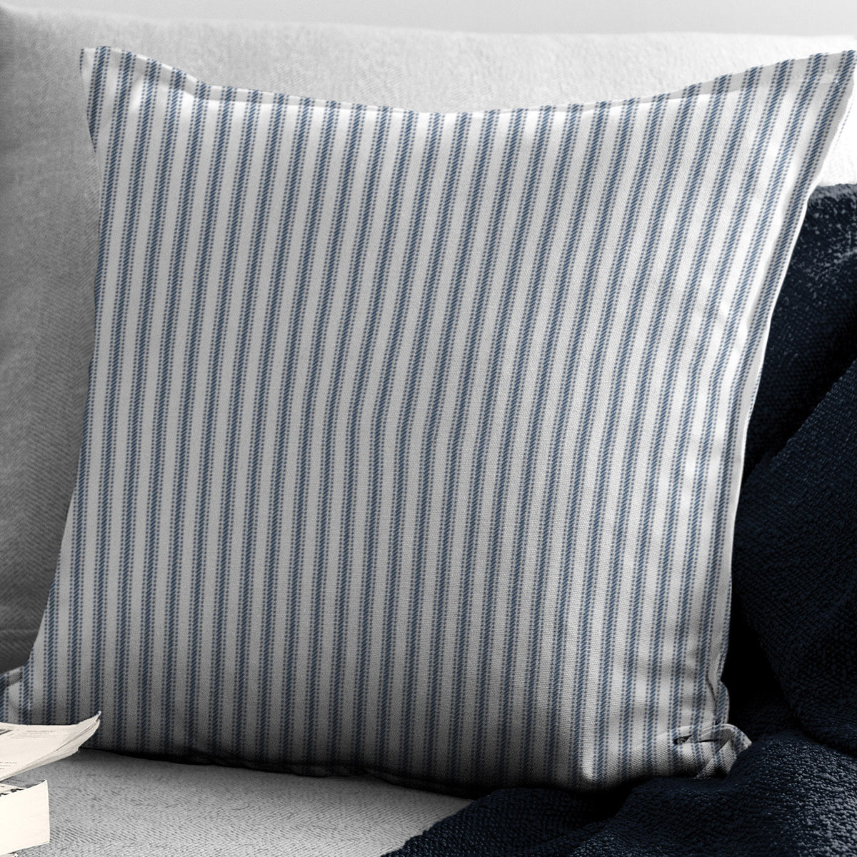 Cruz Ticking Stripes White-Navy Decorative Pillows