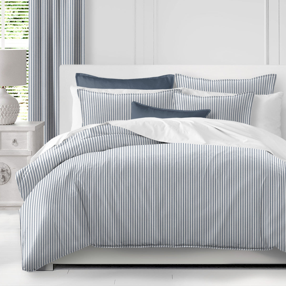 Cruz Ticking Stripes White-Navy Coverlet Set