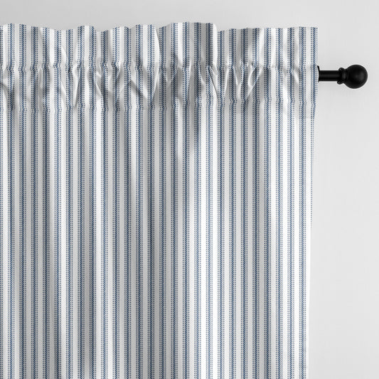 Cruz Ticking Stripes White-Navy Pole Top Drapes