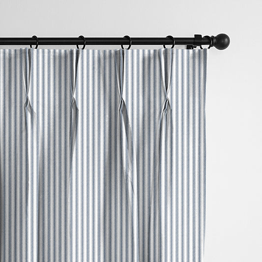 Cruz Ticking Stripes White-Navy Pinch Pleat Drapes