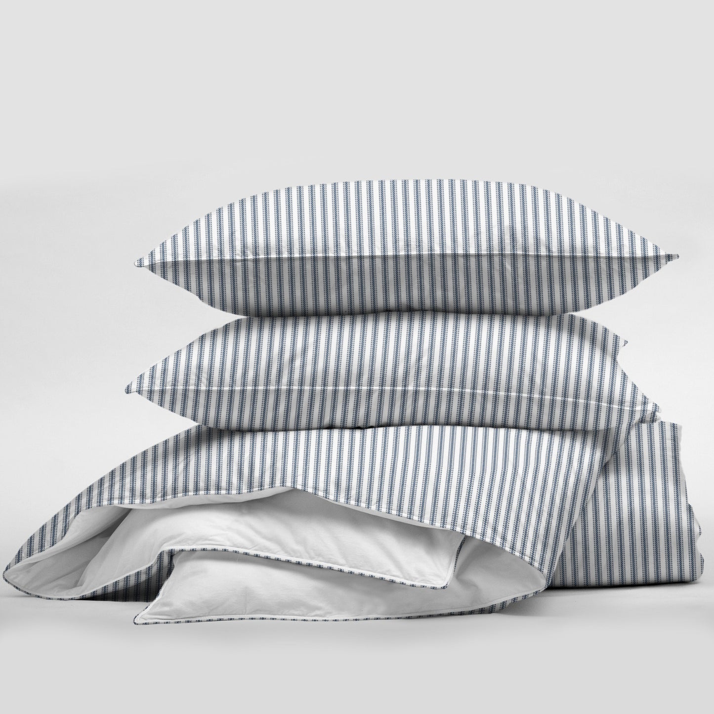 Cruz Ticking Stripes White-Navy Duvet Cover Set