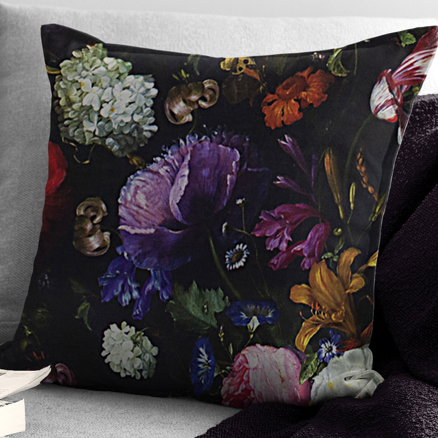 Crystal's Bouquet Black-Floral Decorative Pillows