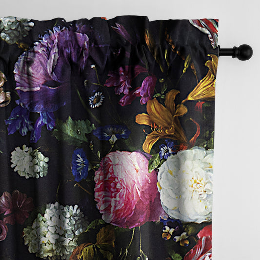 Crystal's Bouquet Black-Floral Pole Top Drapes