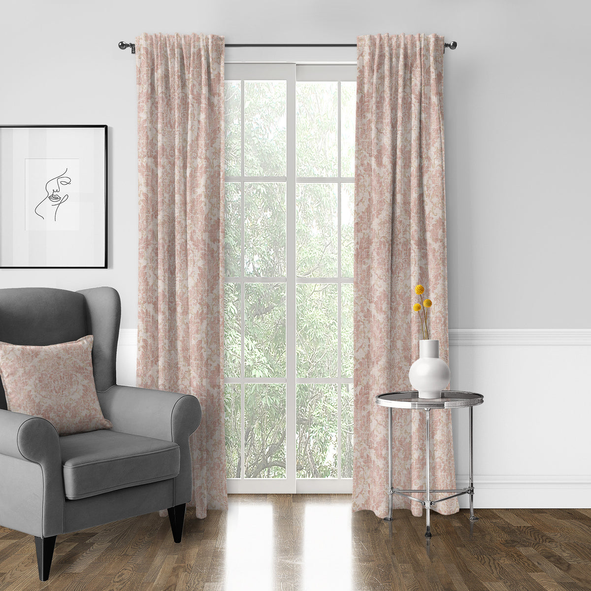 Damaskus Linen Blush Pole Top Drapes
