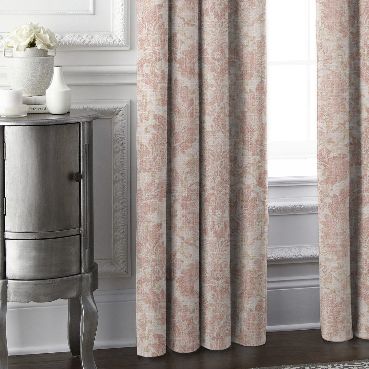 Damaskus Linen Blush Pinch Pleat Drapes