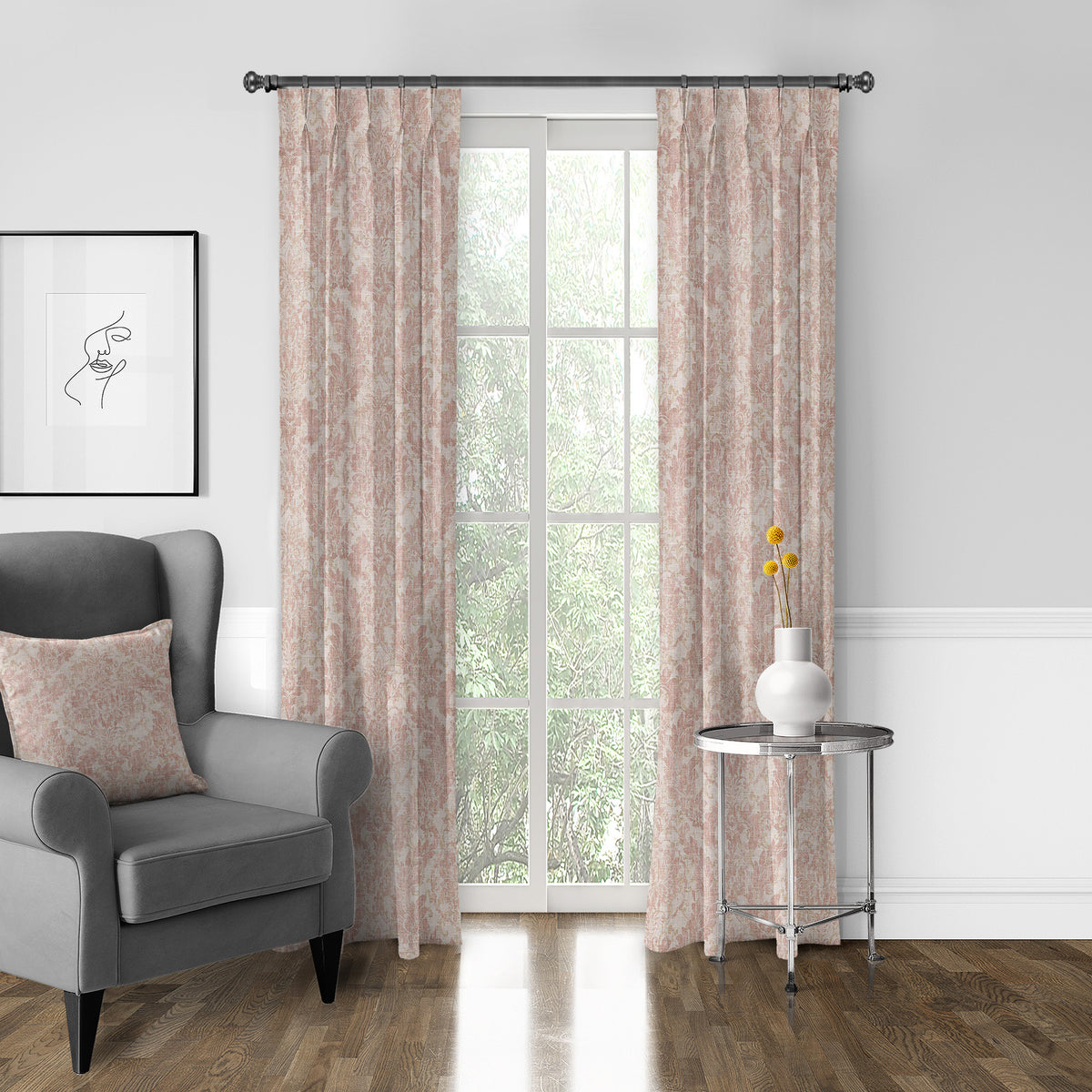 Damaskus Linen Blush Pinch Pleat Drapes