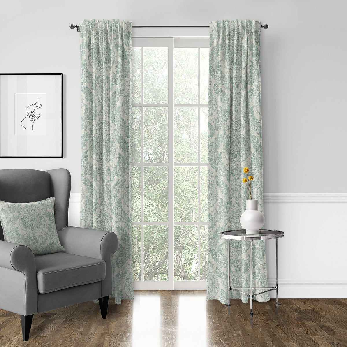Damaskus Linen Mist Pole Top Drapes