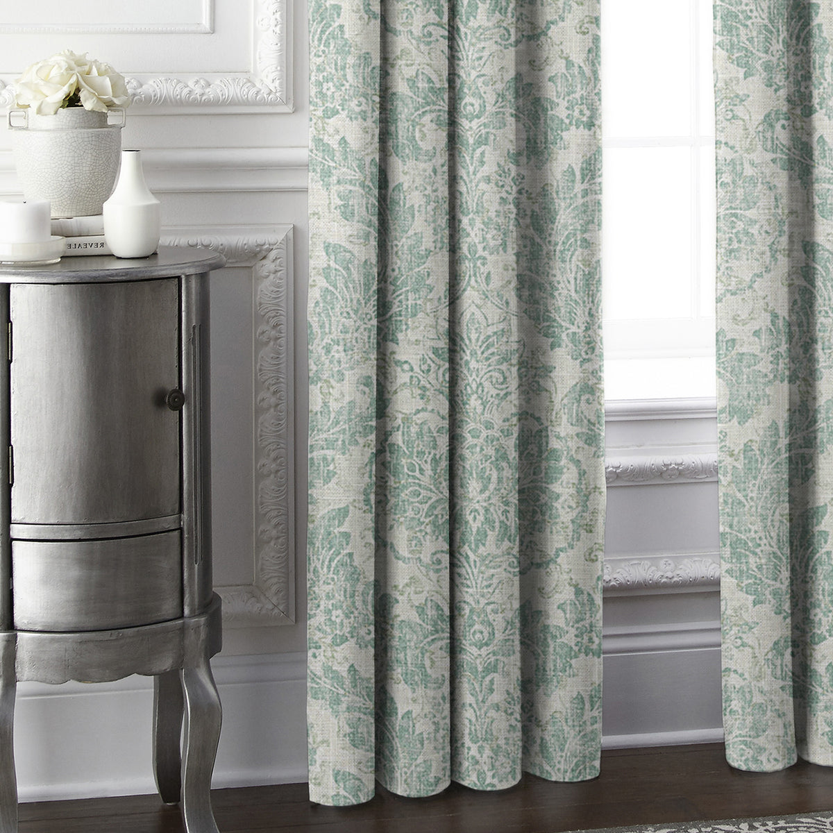 Damaskus Linen Mist Pinch Pleat Drapes